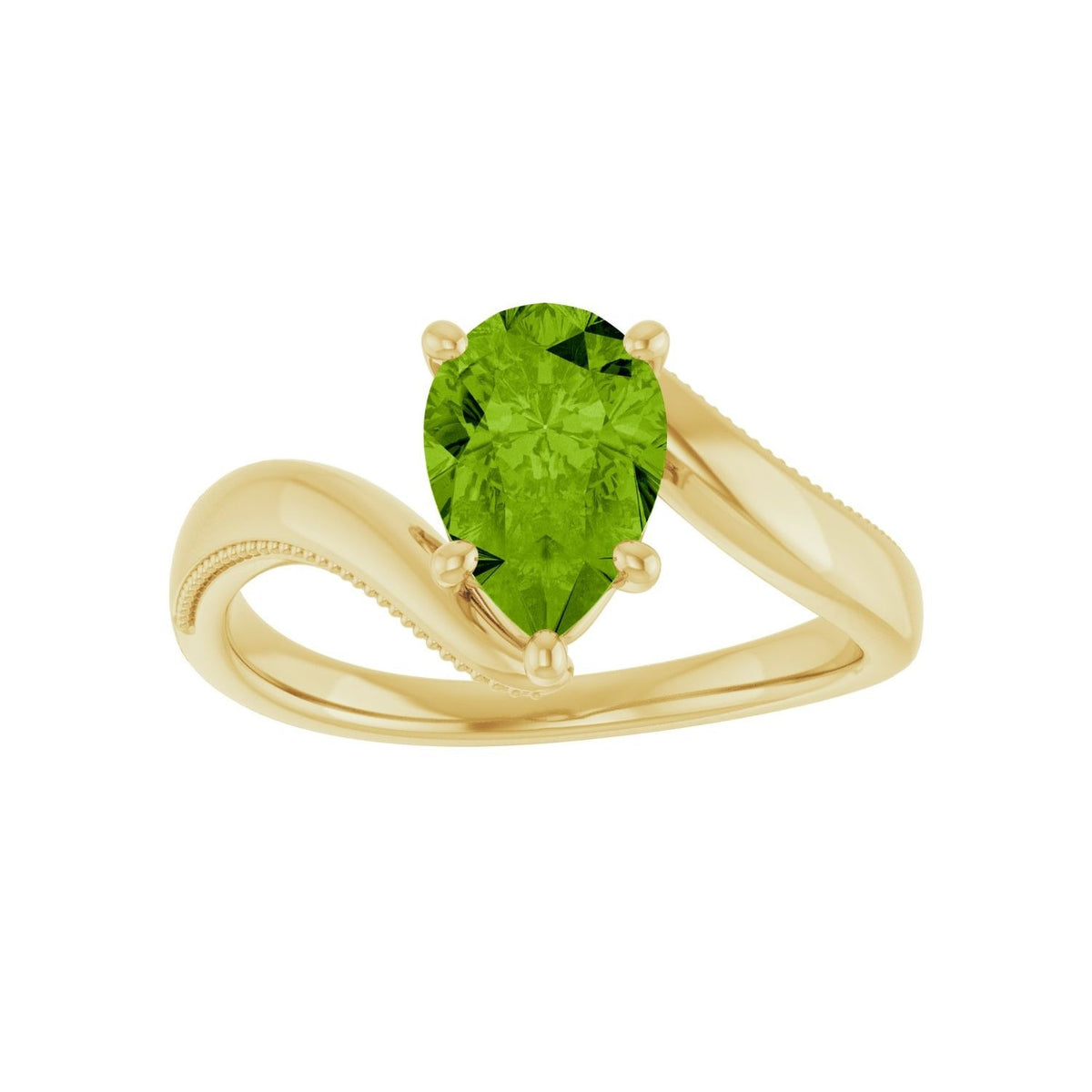 Sapphire Row Natural Peridot Bypass Solitaire Ring - 14K Yellow Gold (view 3)