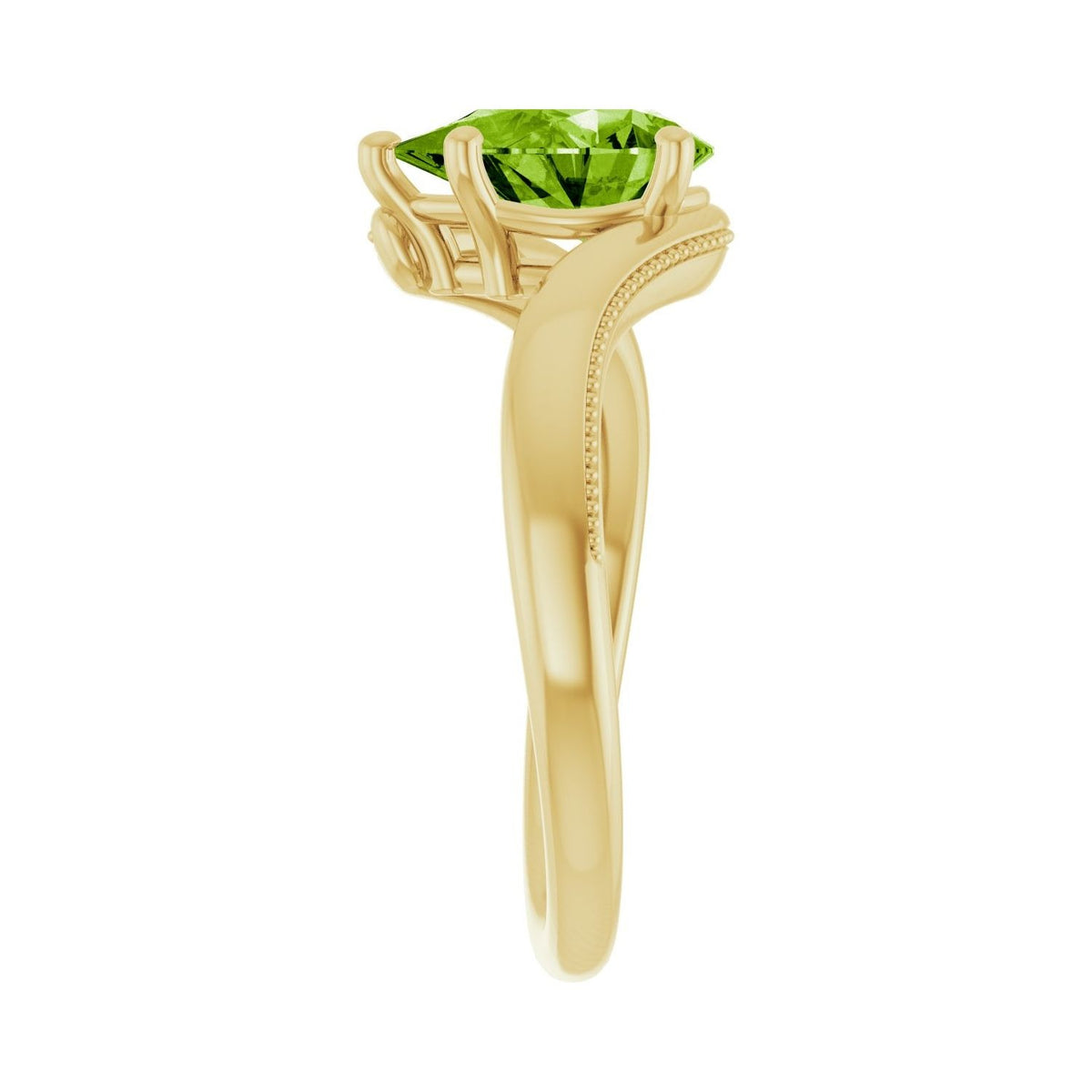 Sapphire Row Natural Peridot Bypass Solitaire Ring - 14K Yellow Gold (view 4)