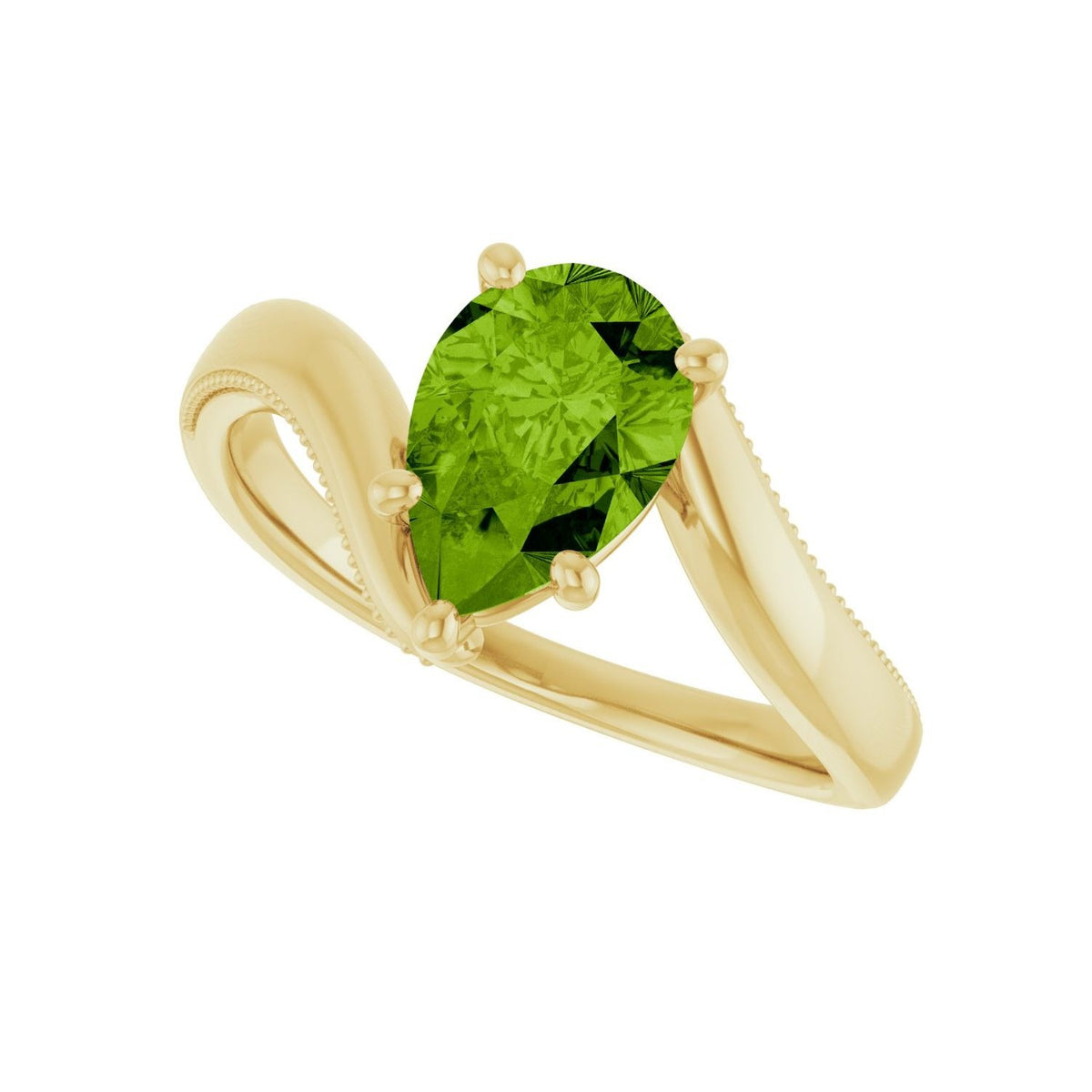 Sapphire Row Natural Peridot Bypass Solitaire Ring - 14K Yellow Gold (view 5)