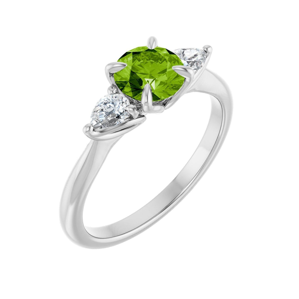 Sapphire Row Natural Peridot Three-Stone Ring - 14K White Gold
