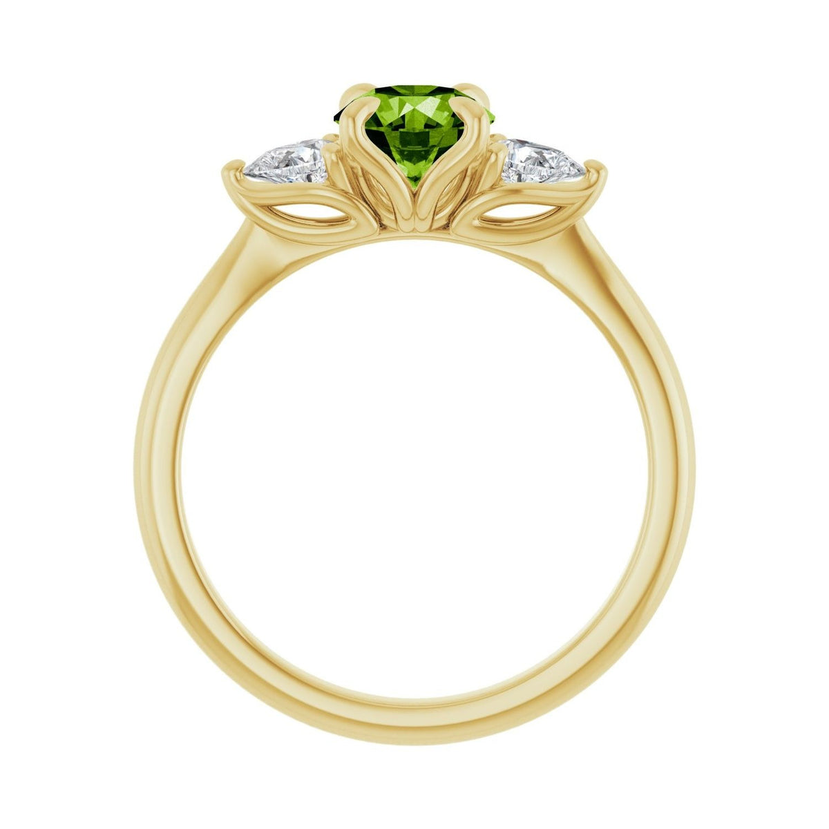 Sapphire Row Natural Peridot Three-Stone Ring - 14K Yellow Gold (view 2)