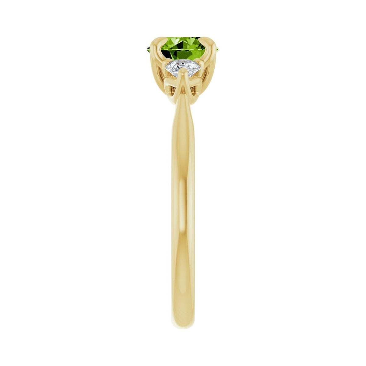Sapphire Row Natural Peridot Three-Stone Ring - 14K Yellow Gold (view 4)