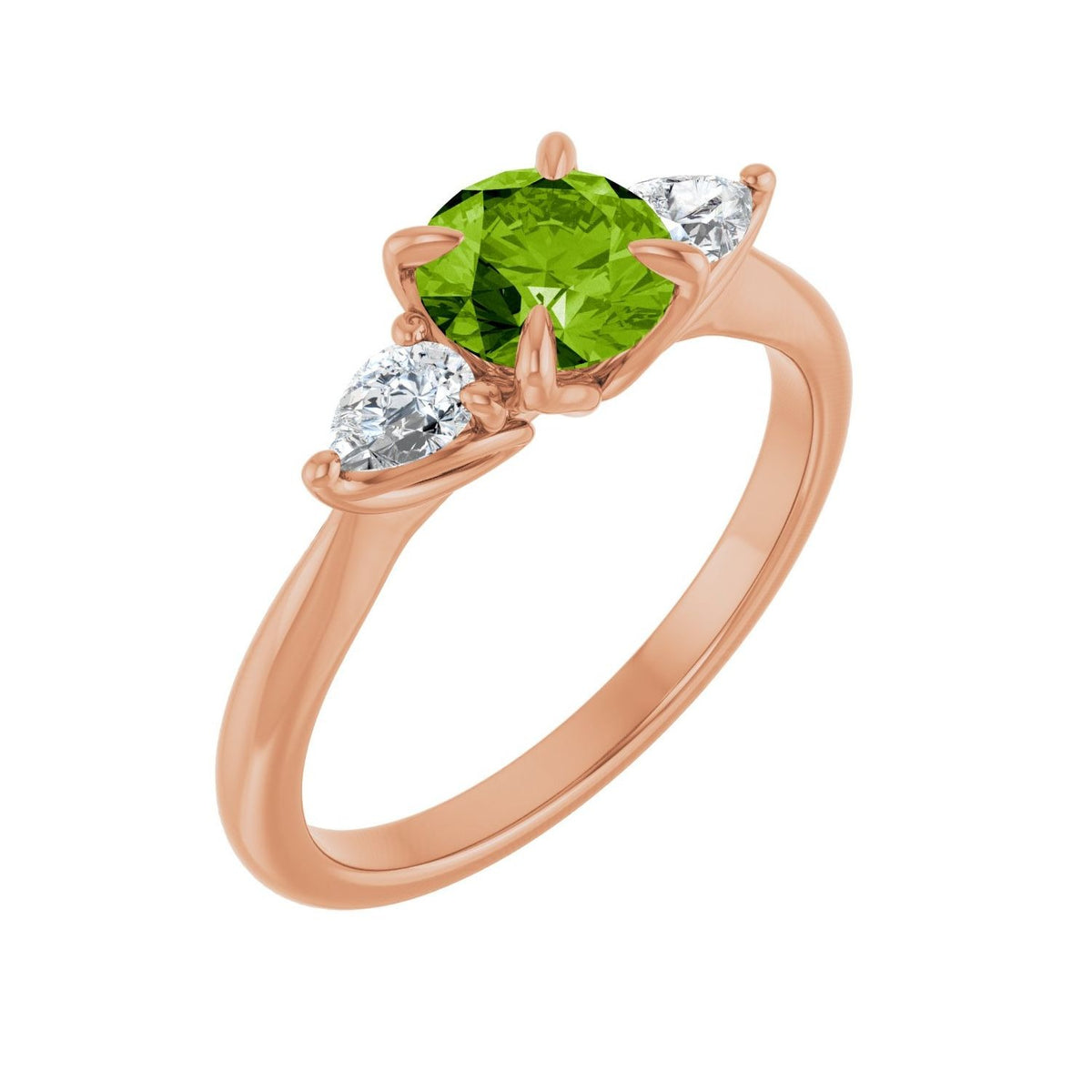 Sapphire Row Natural Peridot Three-Stone Ring - 14K Rose Gold
