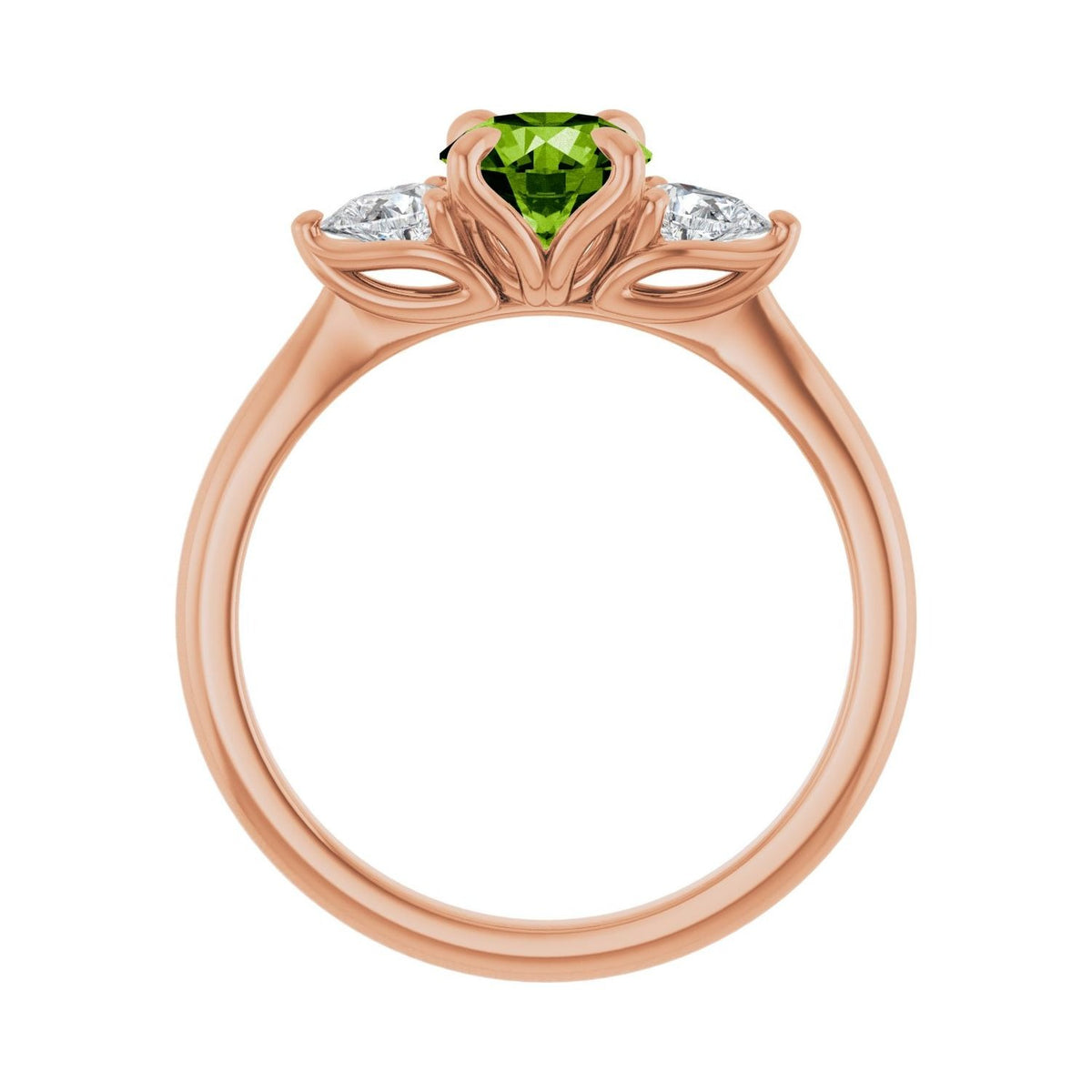 Sapphire Row Natural Peridot Three-Stone Ring - 14K Rose Gold (view 2)