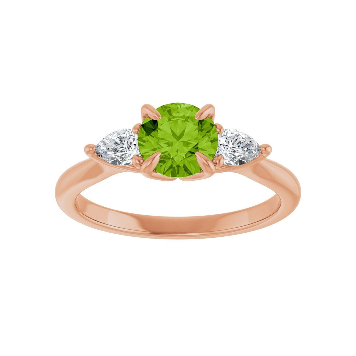 Sapphire Row Natural Peridot Three-Stone Ring - 14K Rose Gold (view 3)