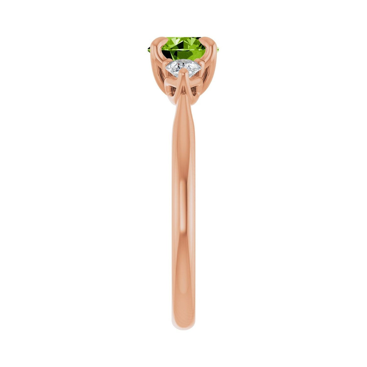 Sapphire Row Natural Peridot Three-Stone Ring - 14K Rose Gold (view 4)