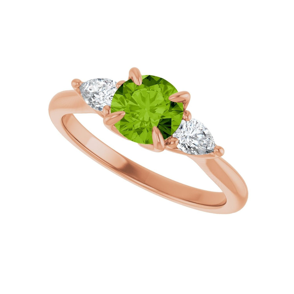 Sapphire Row Natural Peridot Three-Stone Ring - 14K Rose Gold (view 5)