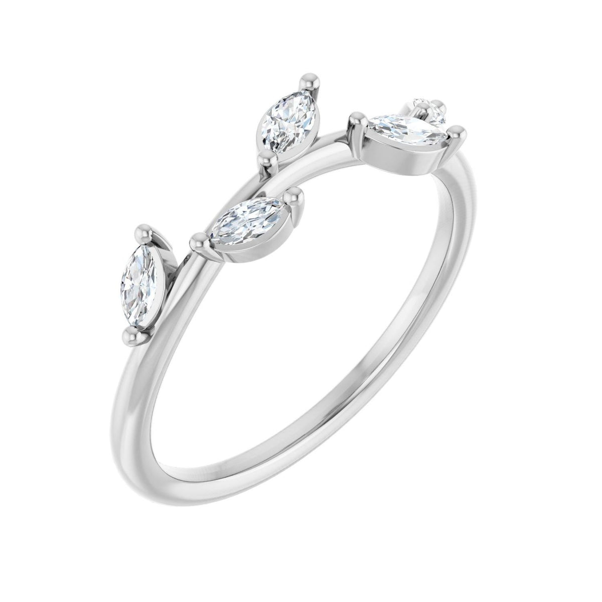 Sapphire Row Natural Diamond Scattered Leaf Ring - 14K White Gold