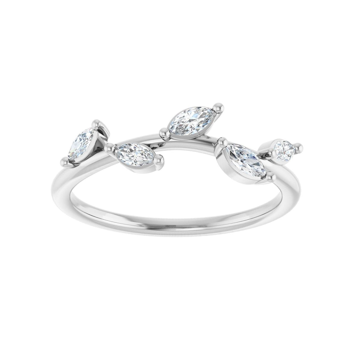 Sapphire Row Natural Diamond Scattered Leaf Ring - 14K White Gold (view 3)