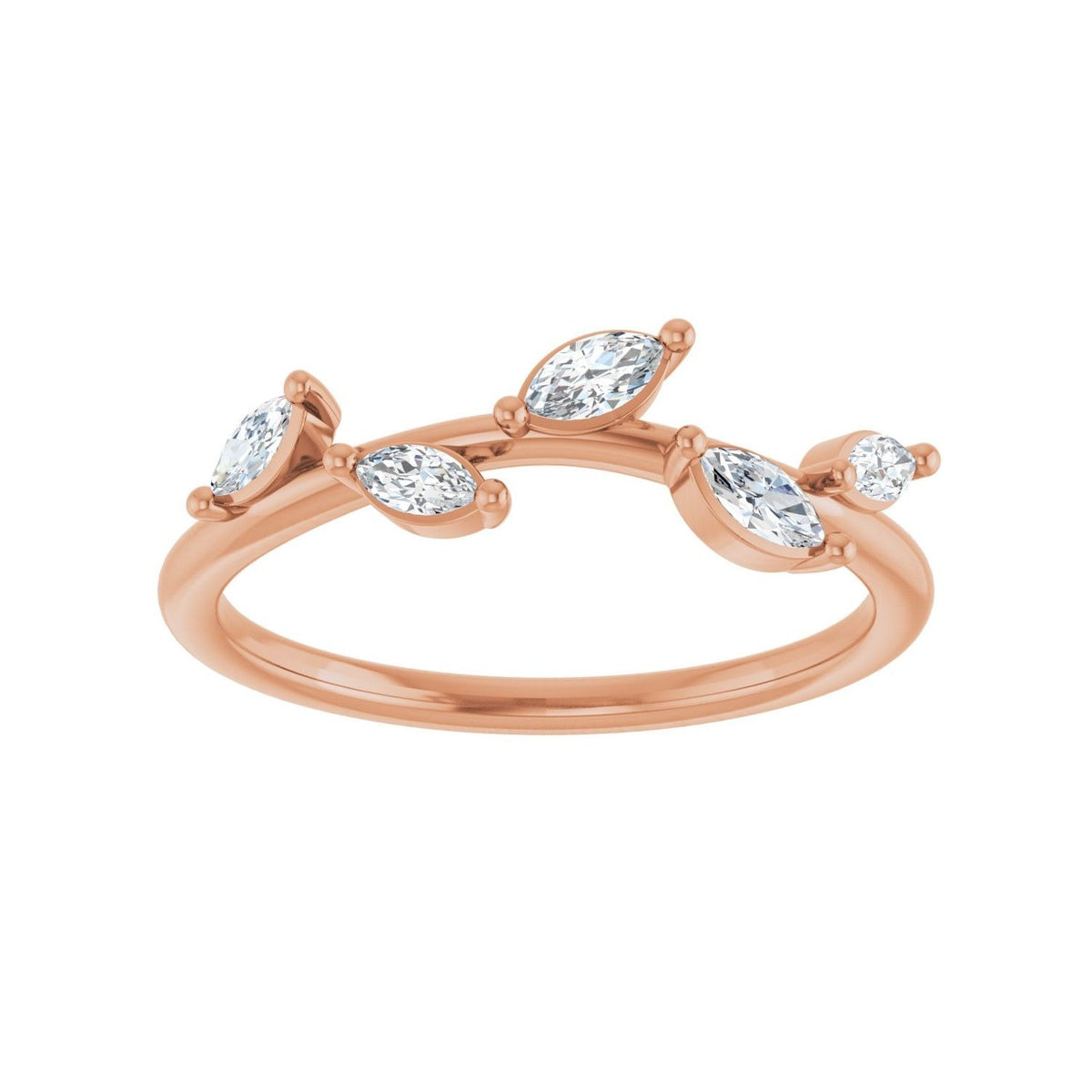 Sapphire Row Natural Diamond Scattered Leaf Ring - 14K Rose Gold (view 3)