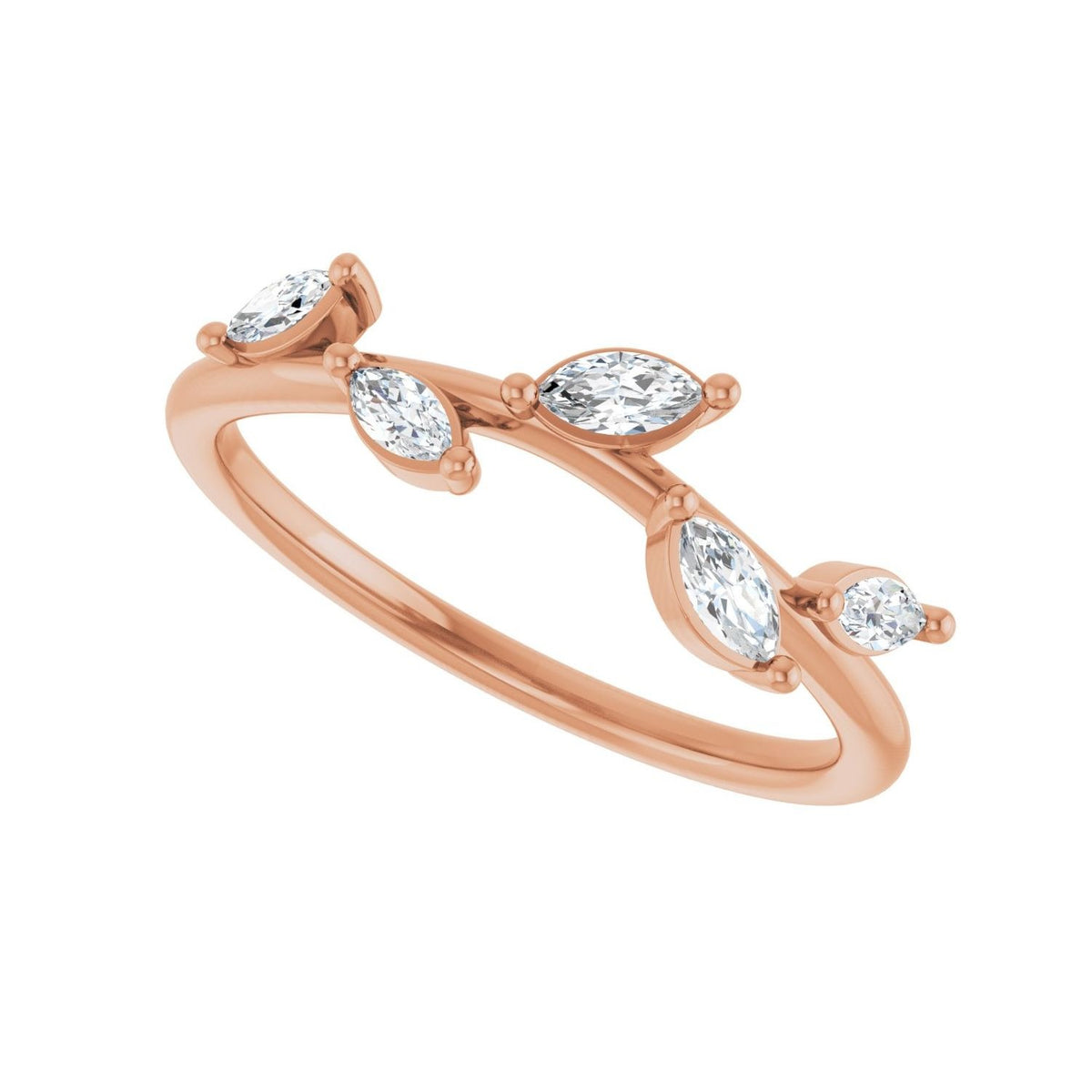 Sapphire Row Natural Diamond Scattered Leaf Ring - 14K Rose Gold (view 5)