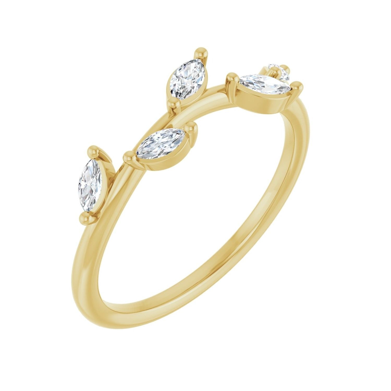Sapphire Row Natural Diamond Scattered Leaf Ring - 14K Yellow Gold