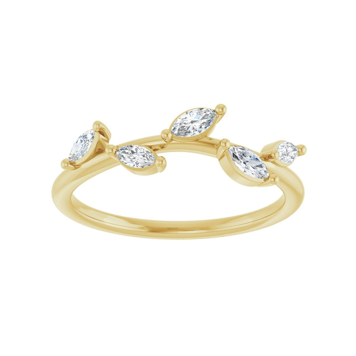 Sapphire Row Lab-Grown Diamond Scattered Leaf Ring - 14K Yellow Gold (view 3)