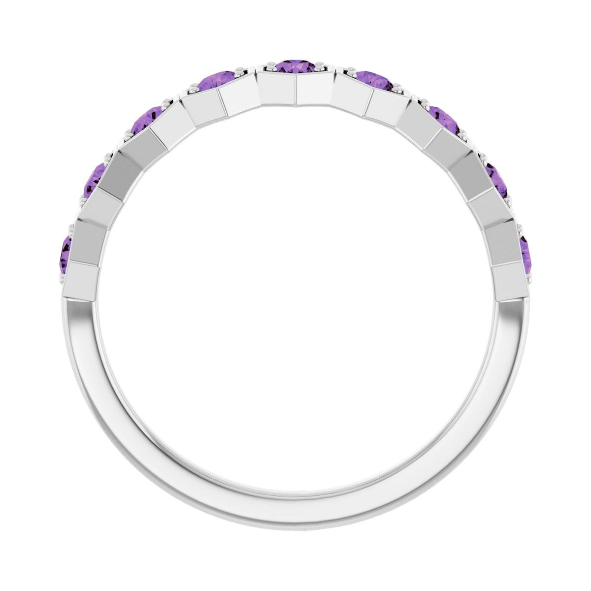 Sapphire Row Natural Gemstone Hexagon Stacking Ring - Amethyst, Platinum (view 2)