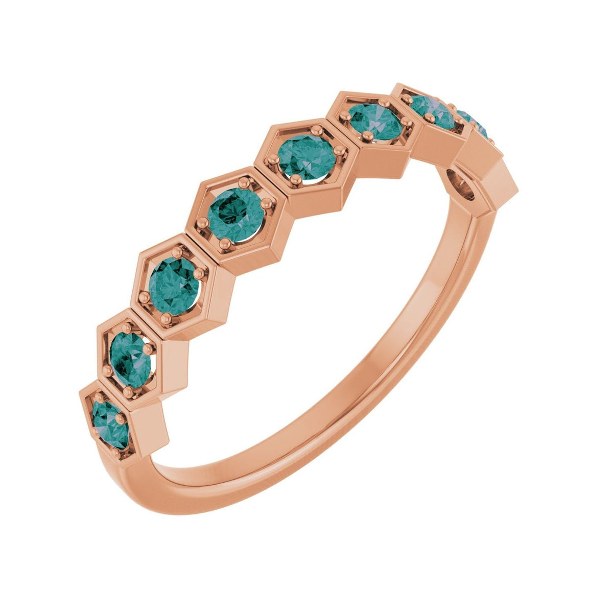 Sapphire Row Natural Gemstone Hexagon Stacking Ring - Alexandrite, 14K Rose Gold