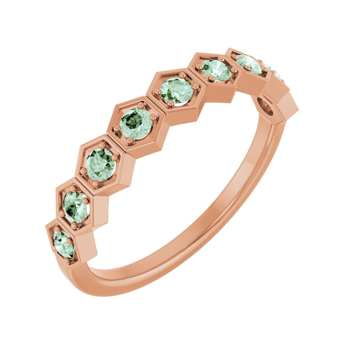 Sapphire Row Natural Gemstone Hexagon Stacking Ring - Alexandrite, 14K Rose Gold (view 2)