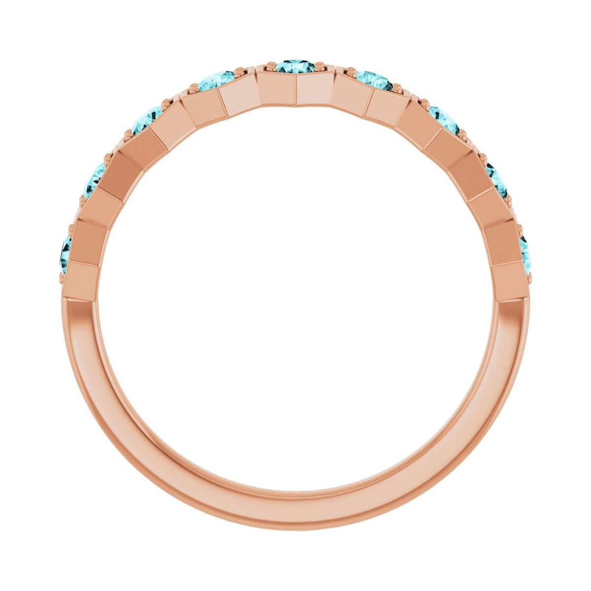 Sapphire Row Natural Gemstone Hexagon Stacking Ring - Blue Zircon, 14K Rose Gold (view 2)
