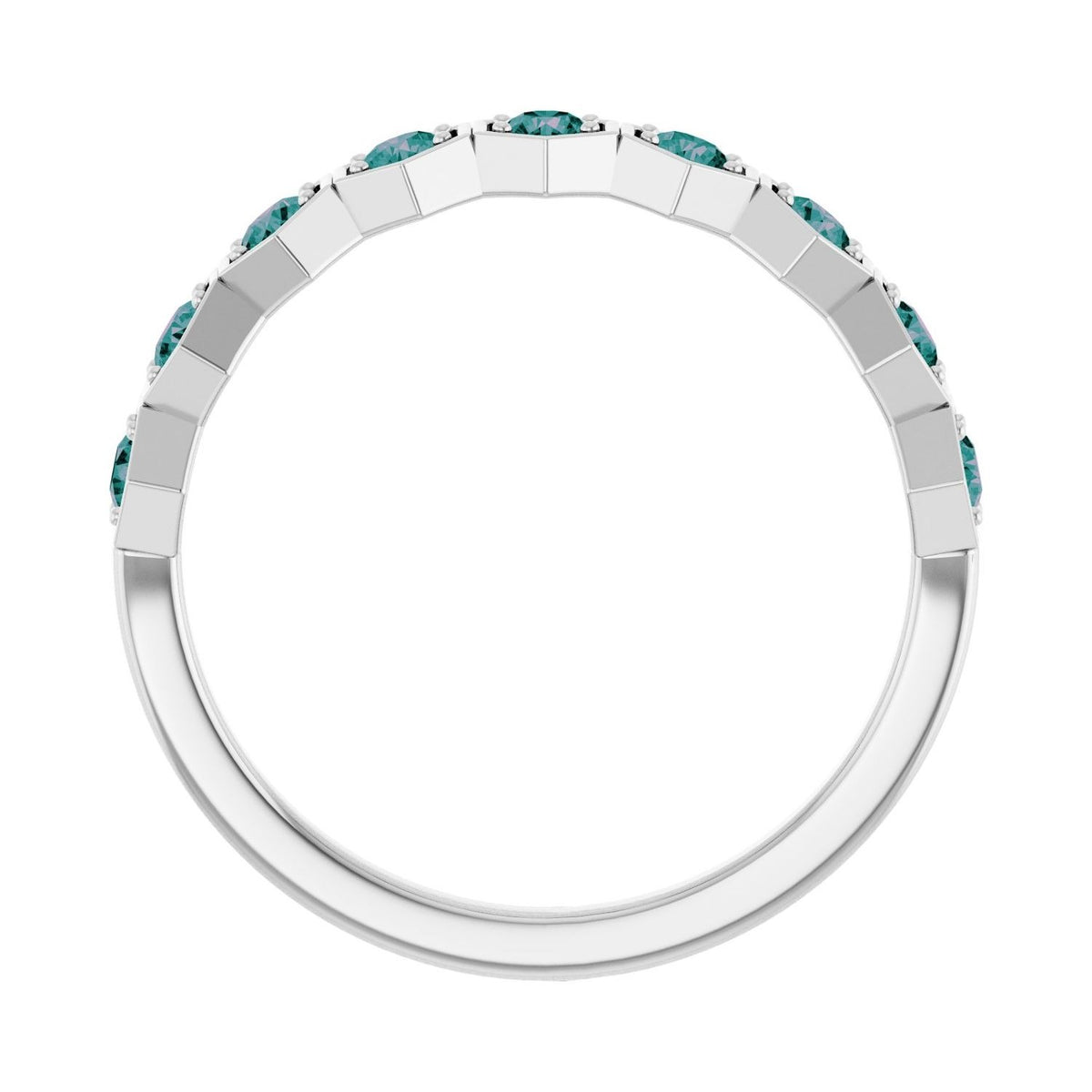 Sapphire Row Natural Gemstone Hexagon Stacking Ring - Alexandrite, 14K White Gold (view 3)