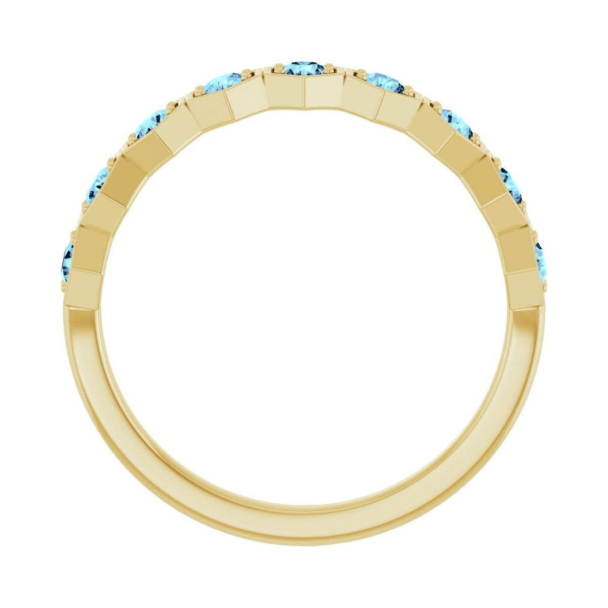 Sapphire Row Natural Gemstone Hexagon Stacking Ring - Aquamarine, 14K Yellow Gold (view 2)