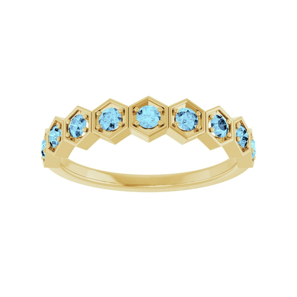 Sapphire Row Natural Gemstone Hexagon Stacking Ring - Aquamarine, 14K Yellow Gold (view 3)