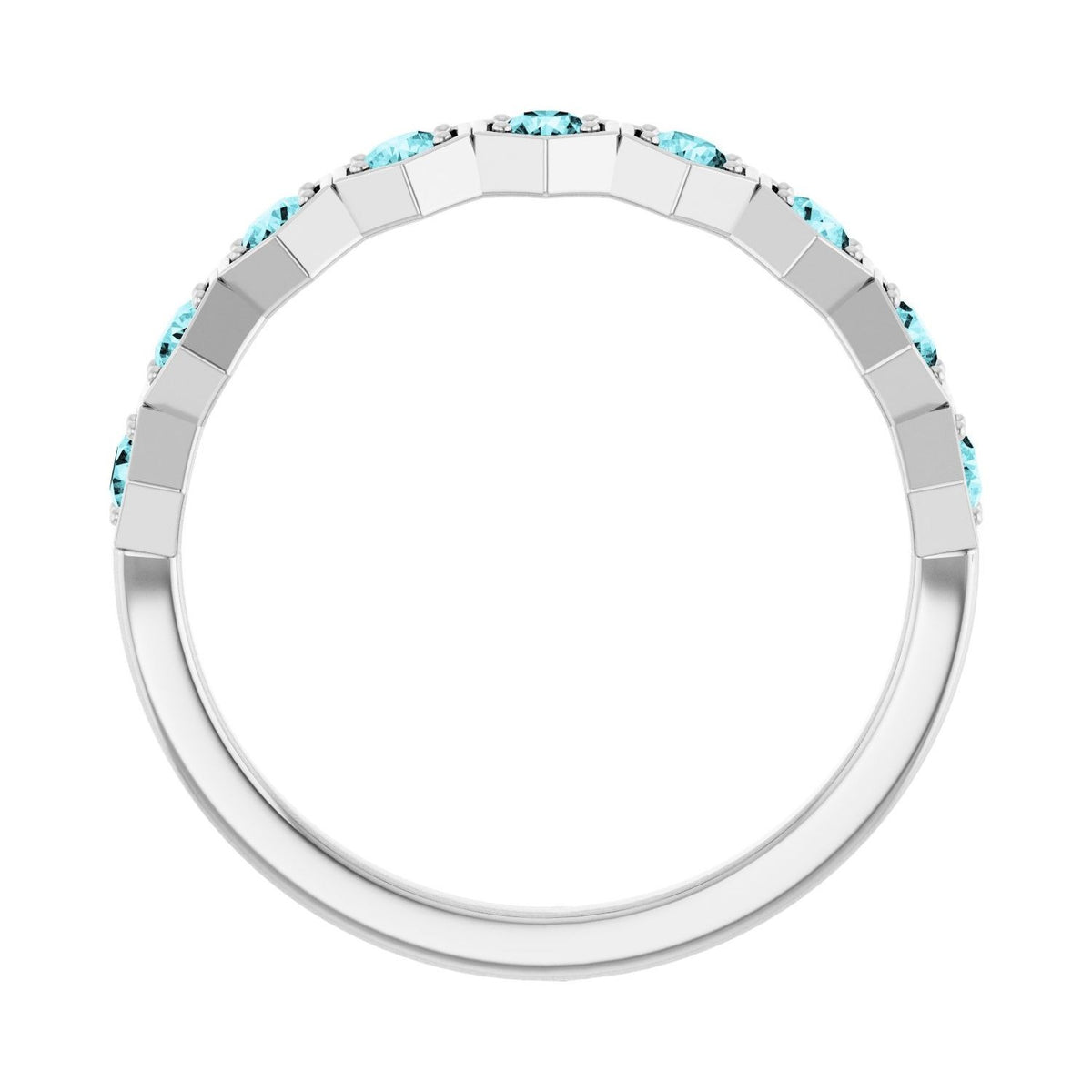 Sapphire Row Natural Gemstone Hexagon Stacking Ring - Blue Zircon, 14K White Gold (view 2)