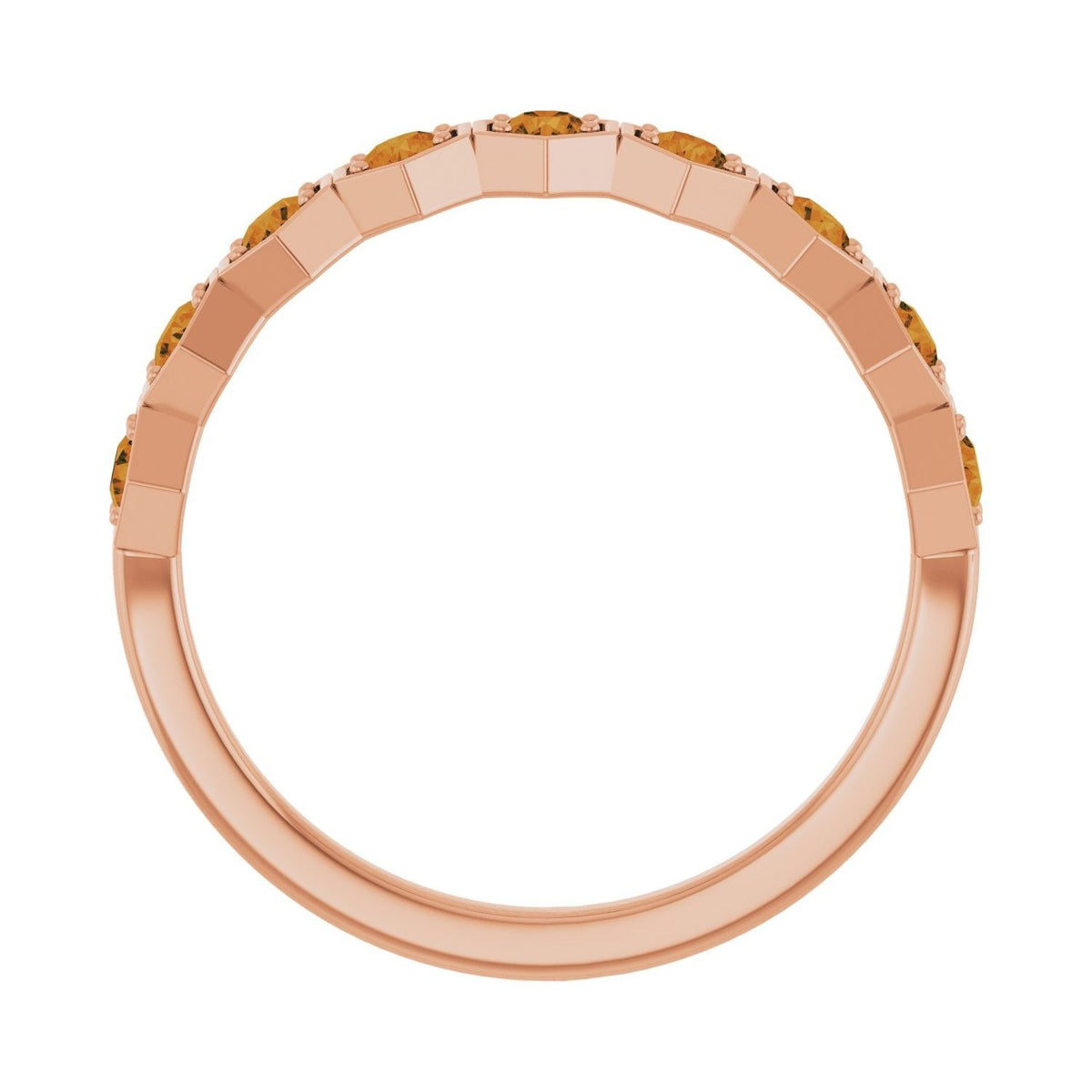 Sapphire Row Natural Gemstone Hexagon Stacking Ring - Citrine, 14K Rose Gold (view 2)