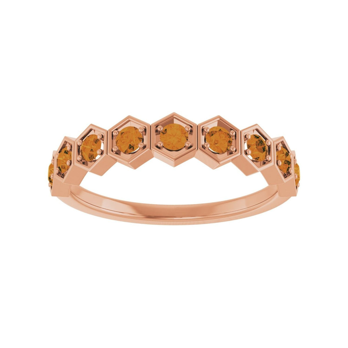 Sapphire Row Natural Gemstone Hexagon Stacking Ring - Citrine, 14K Rose Gold (view 3)