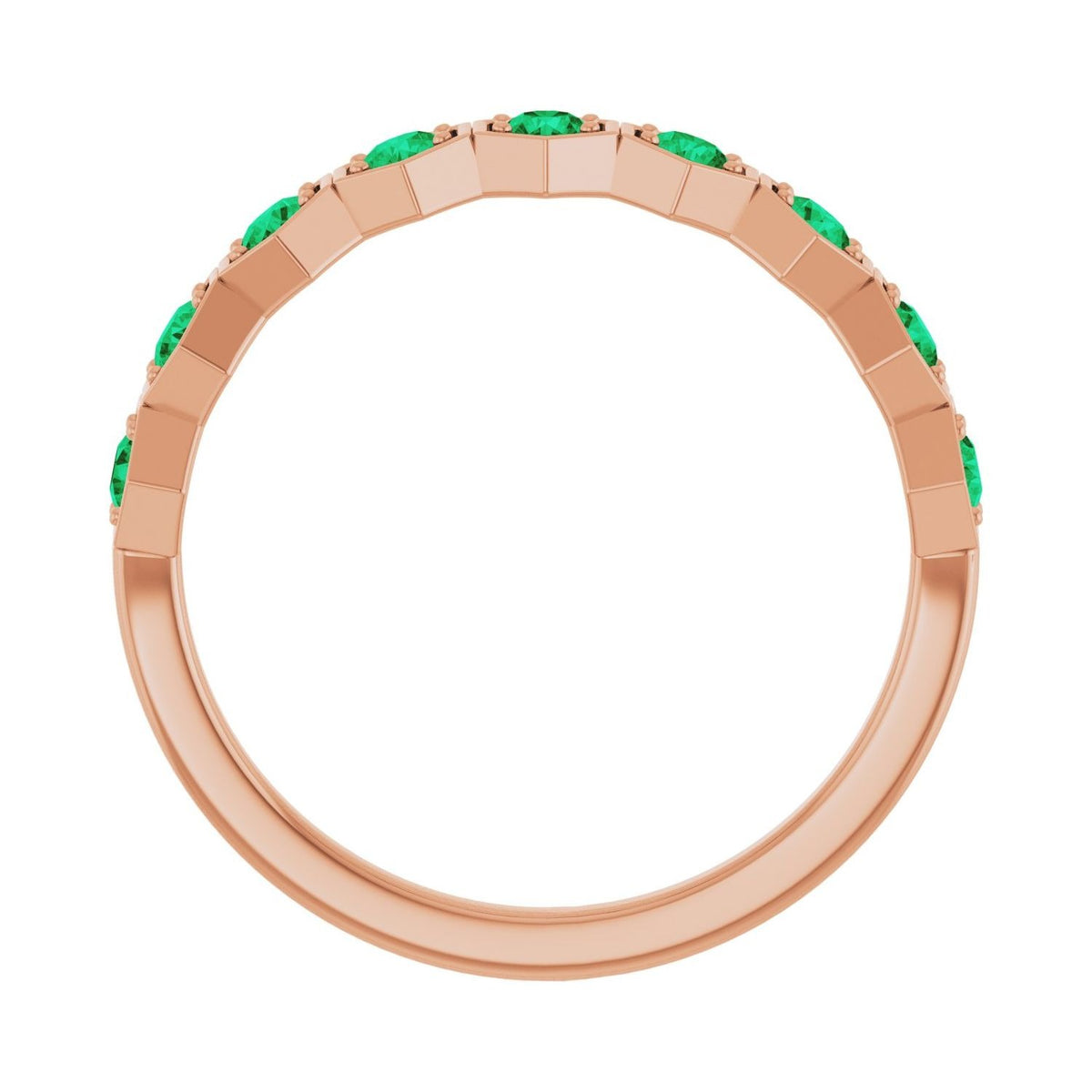 Sapphire Row Natural Gemstone Hexagon Stacking Ring - Emerald, 14K Rose Gold (view 2)