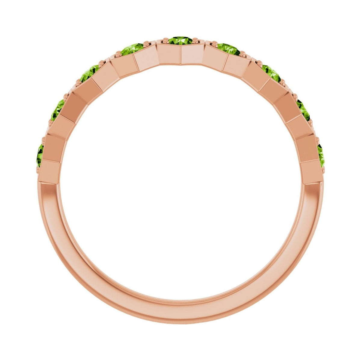 Sapphire Row Natural Gemstone Hexagon Stacking Ring - Peridot, 14K Rose Gold (view 2)