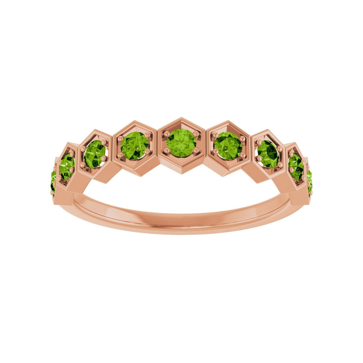 Sapphire Row Natural Gemstone Hexagon Stacking Ring - Peridot, 14K Rose Gold (view 3)