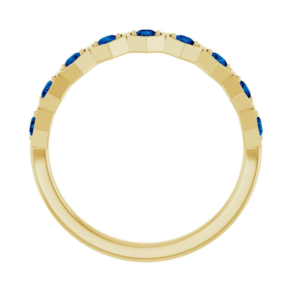 Sapphire Row Natural Gemstone Hexagon Stacking Ring - Blue Sapphire, 14K Yellow Gold (view 2)