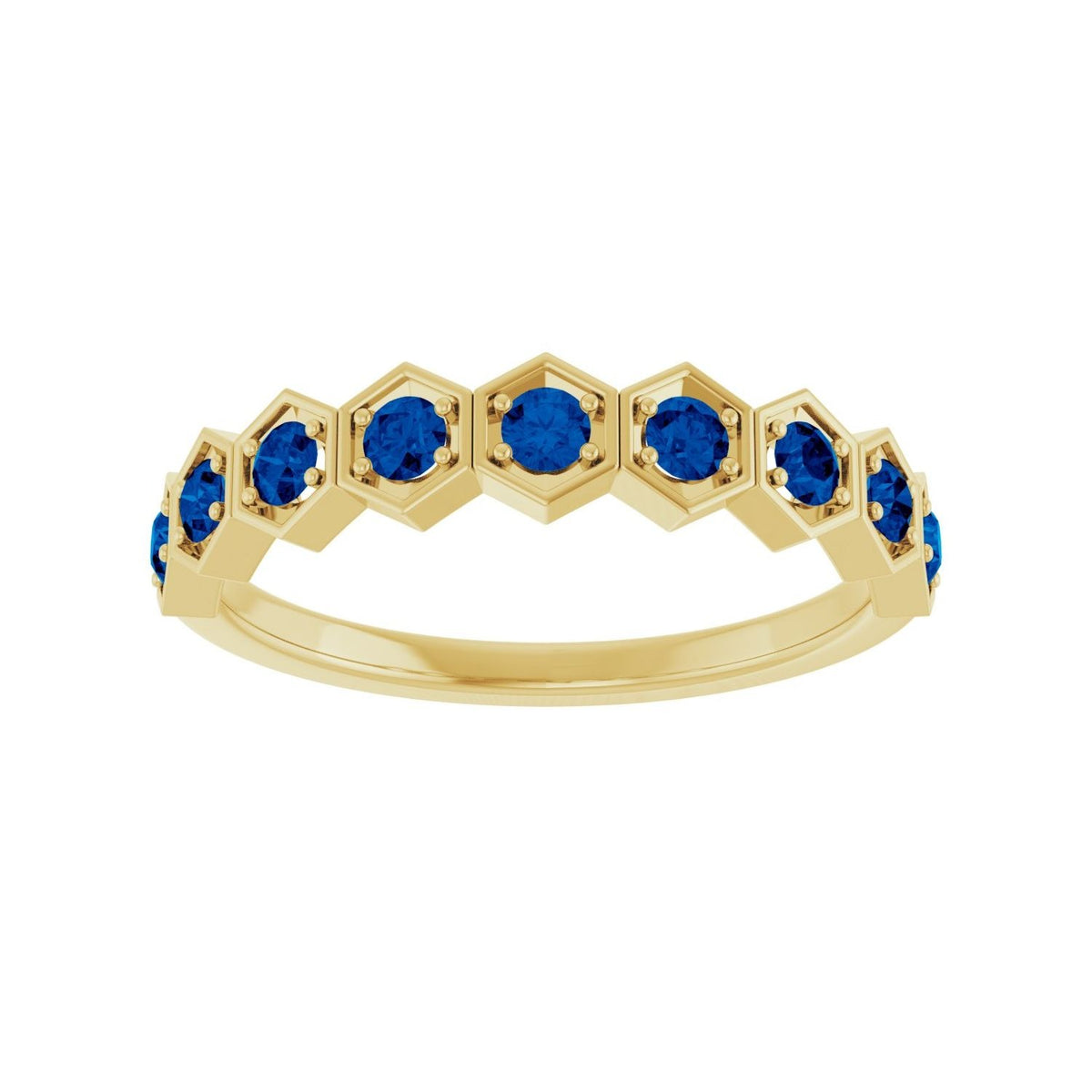 Sapphire Row Natural Gemstone Hexagon Stacking Ring - Blue Sapphire, 14K Yellow Gold (view 3)