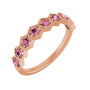 Sapphire Row Natural Gemstone Hexagon Stacking Ring - Pink Tourmaline, 14K Rose Gold
