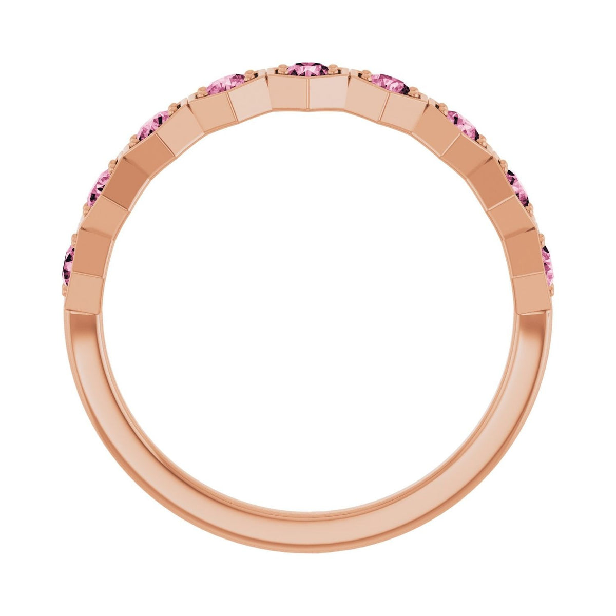 Sapphire Row Natural Gemstone Hexagon Stacking Ring - Pink Tourmaline, 14K Rose Gold (view 2)