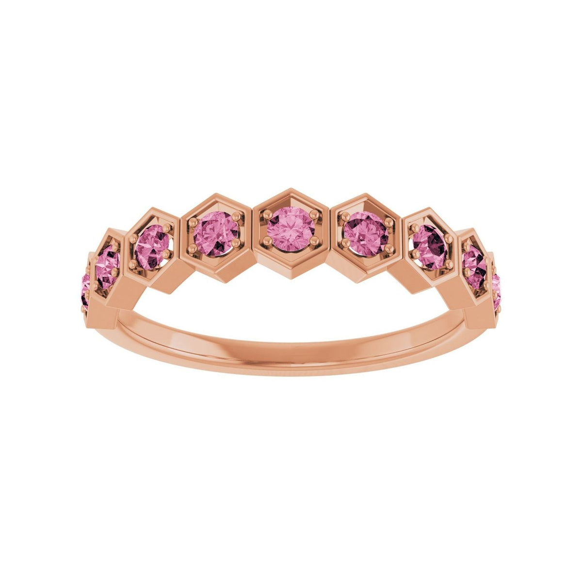 Sapphire Row Natural Gemstone Hexagon Stacking Ring - Pink Tourmaline, 14K Rose Gold (view 3)