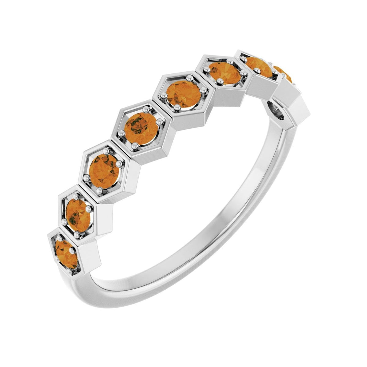 Sapphire Row Natural Gemstone Hexagon Stacking Ring - Citrine, Platinum