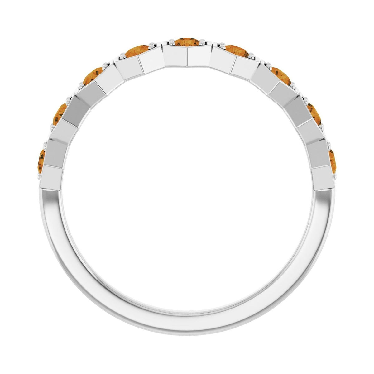 Sapphire Row Natural Gemstone Hexagon Stacking Ring - Citrine, Platinum (view 2)