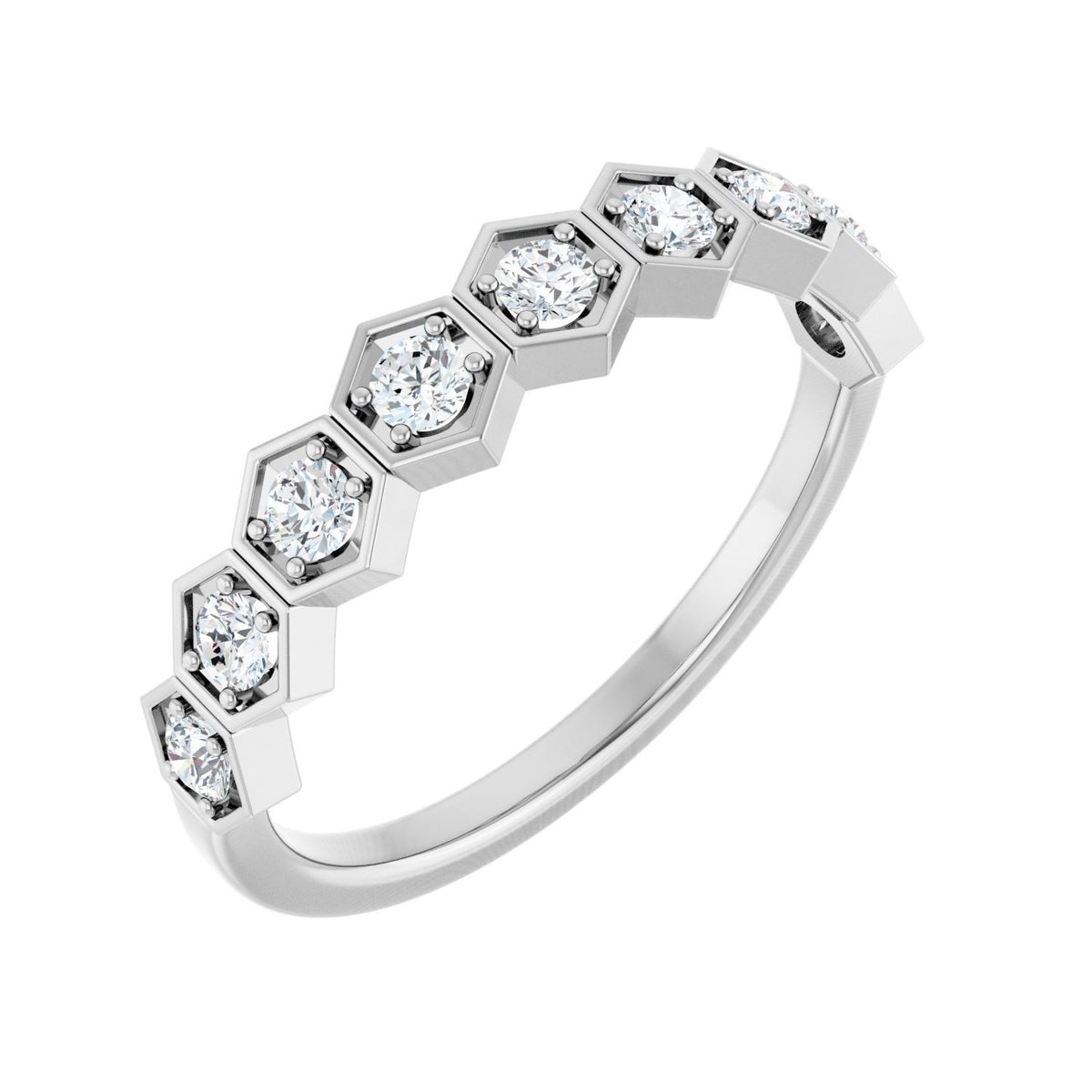 Sapphire Row Natural Gemstone Hexagon Stacking Ring - Diamond, Platinum