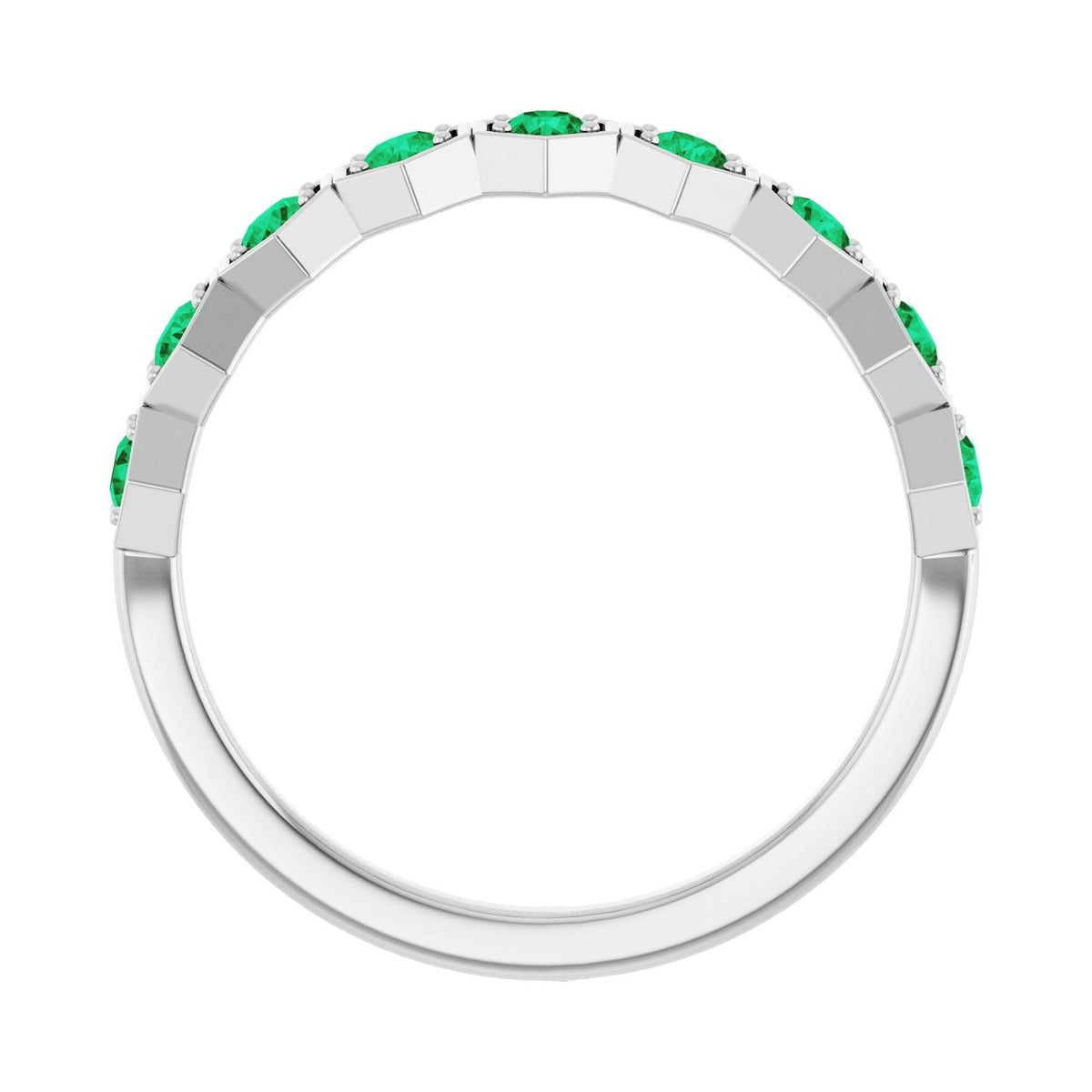 Sapphire Row Natural Gemstone Hexagon Stacking Ring - Emerald, Platinum (view 2)