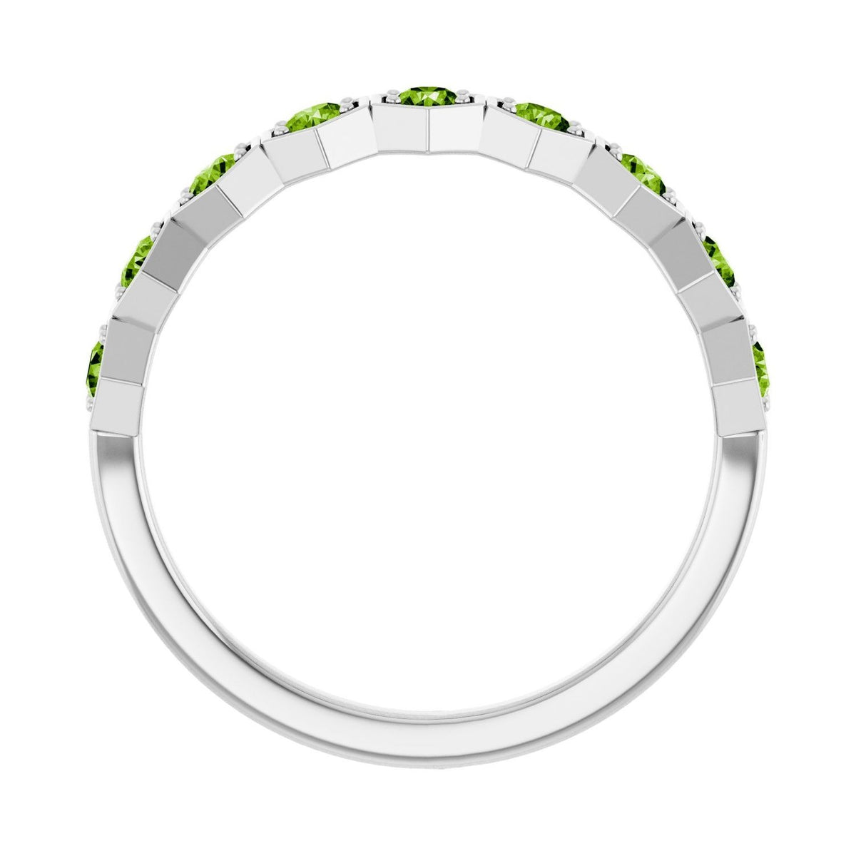 Sapphire Row Natural Gemstone Hexagon Stacking Ring - Peridot, Platinum (view 2)