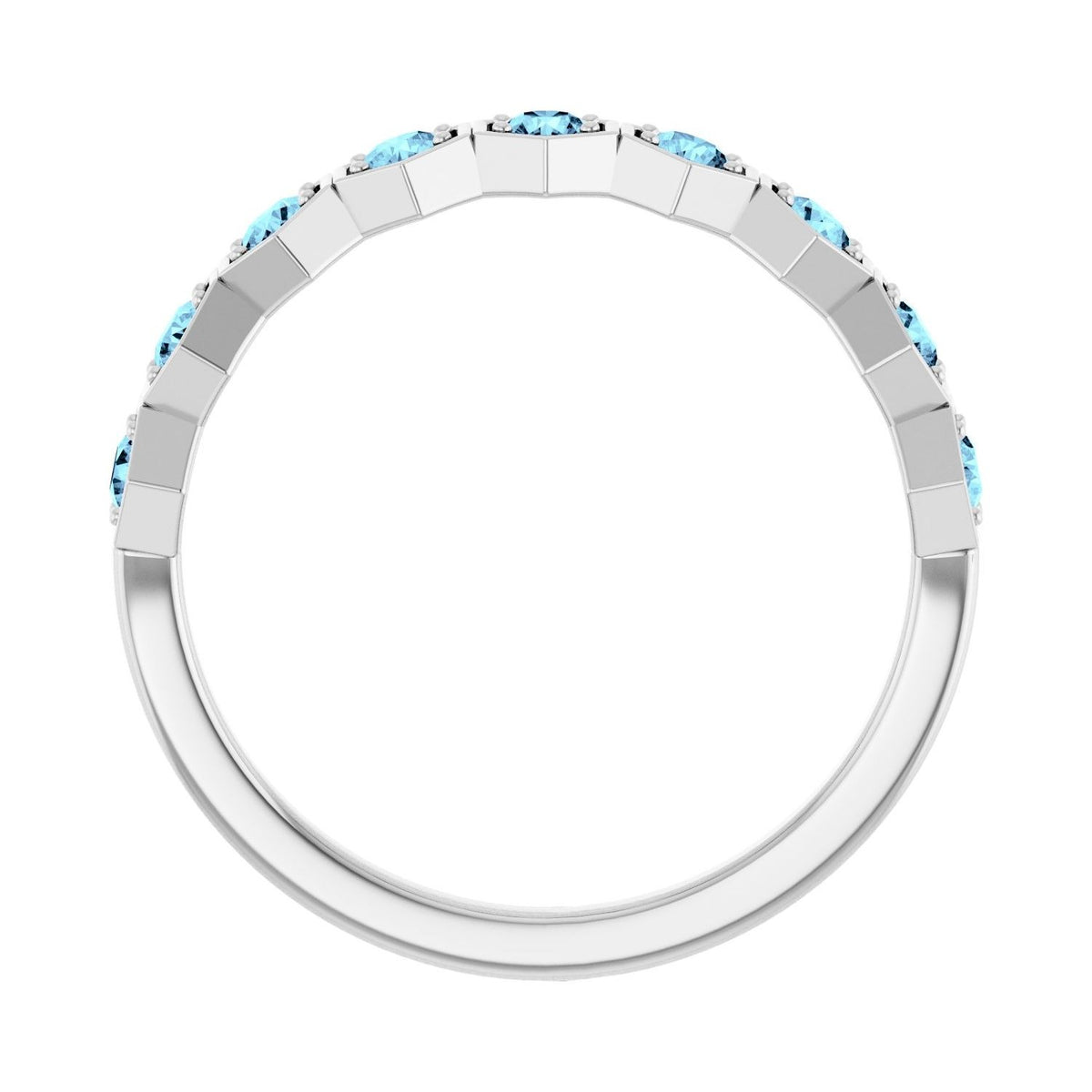 Sapphire Row Natural Gemstone Hexagon Stacking Ring - Aquamarine, Platinum (view 2)