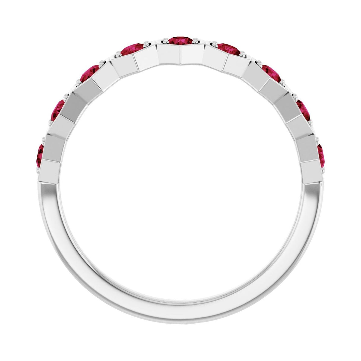 Sapphire Row Natural Gemstone Hexagon Stacking Ring - Ruby, 14K White Gold (view 2)