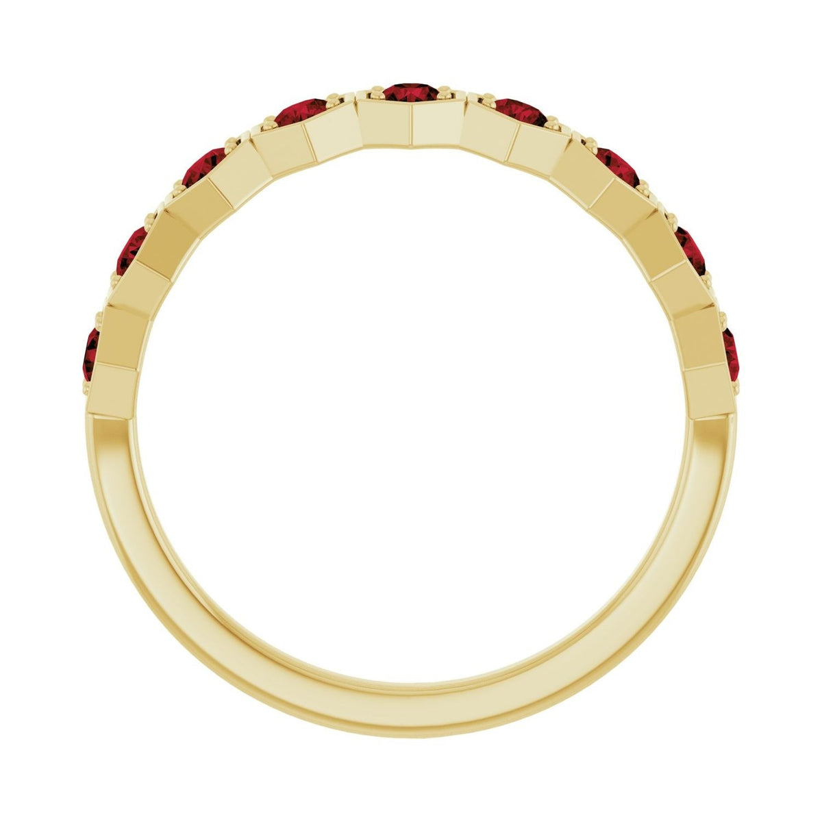 Sapphire Row Natural Gemstone Hexagon Stacking Ring - Mozambique Garnet, 14K Yellow Gold (view 2)