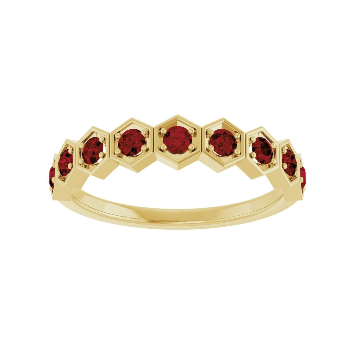 Sapphire Row Natural Gemstone Hexagon Stacking Ring - Mozambique Garnet, 14K Yellow Gold (view 3)