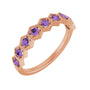 Sapphire Row Natural Gemstone Hexagon Stacking Ring - Amethyst, 14K Rose Gold
