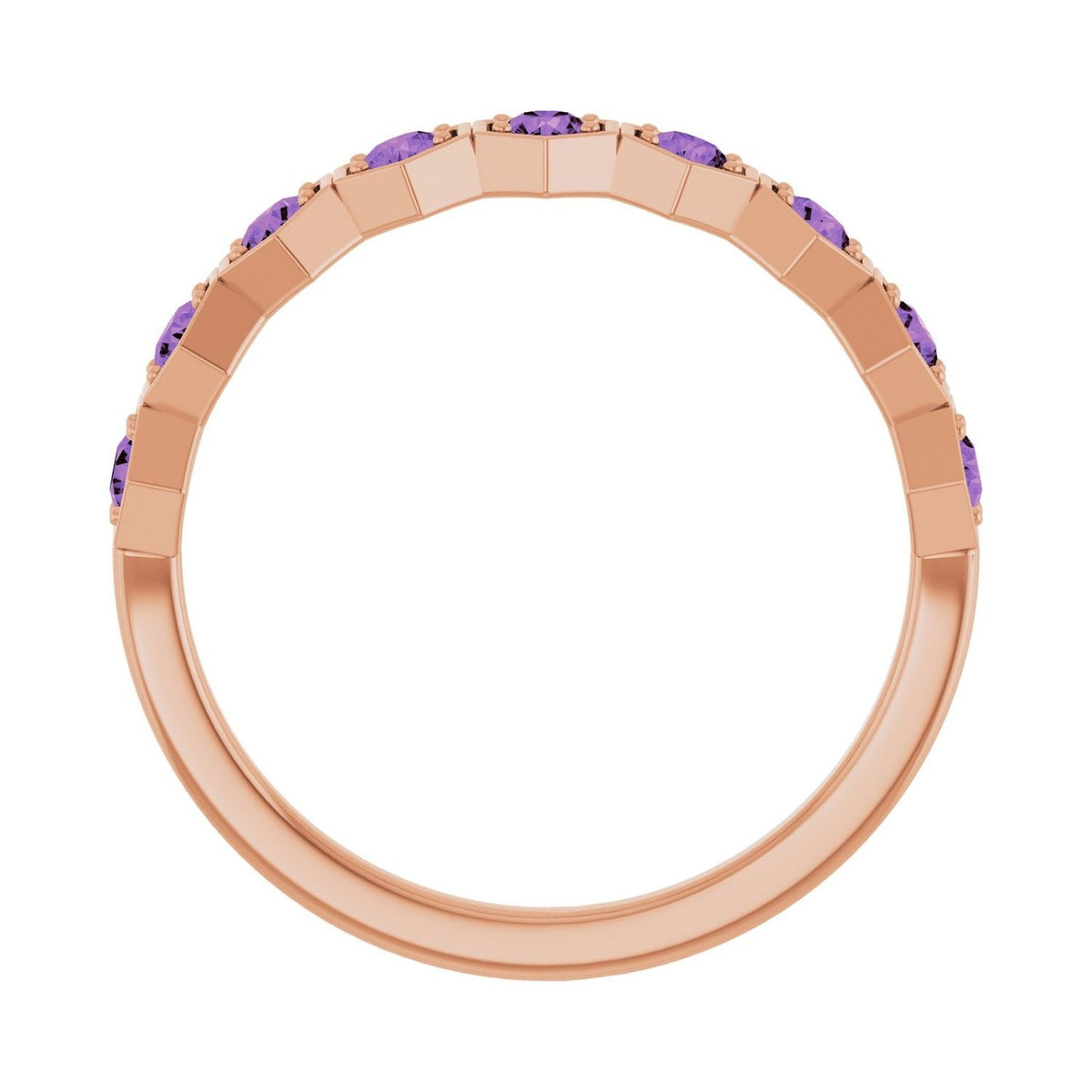 Sapphire Row Natural Gemstone Hexagon Stacking Ring - Amethyst, 14K Rose Gold (view 2)
