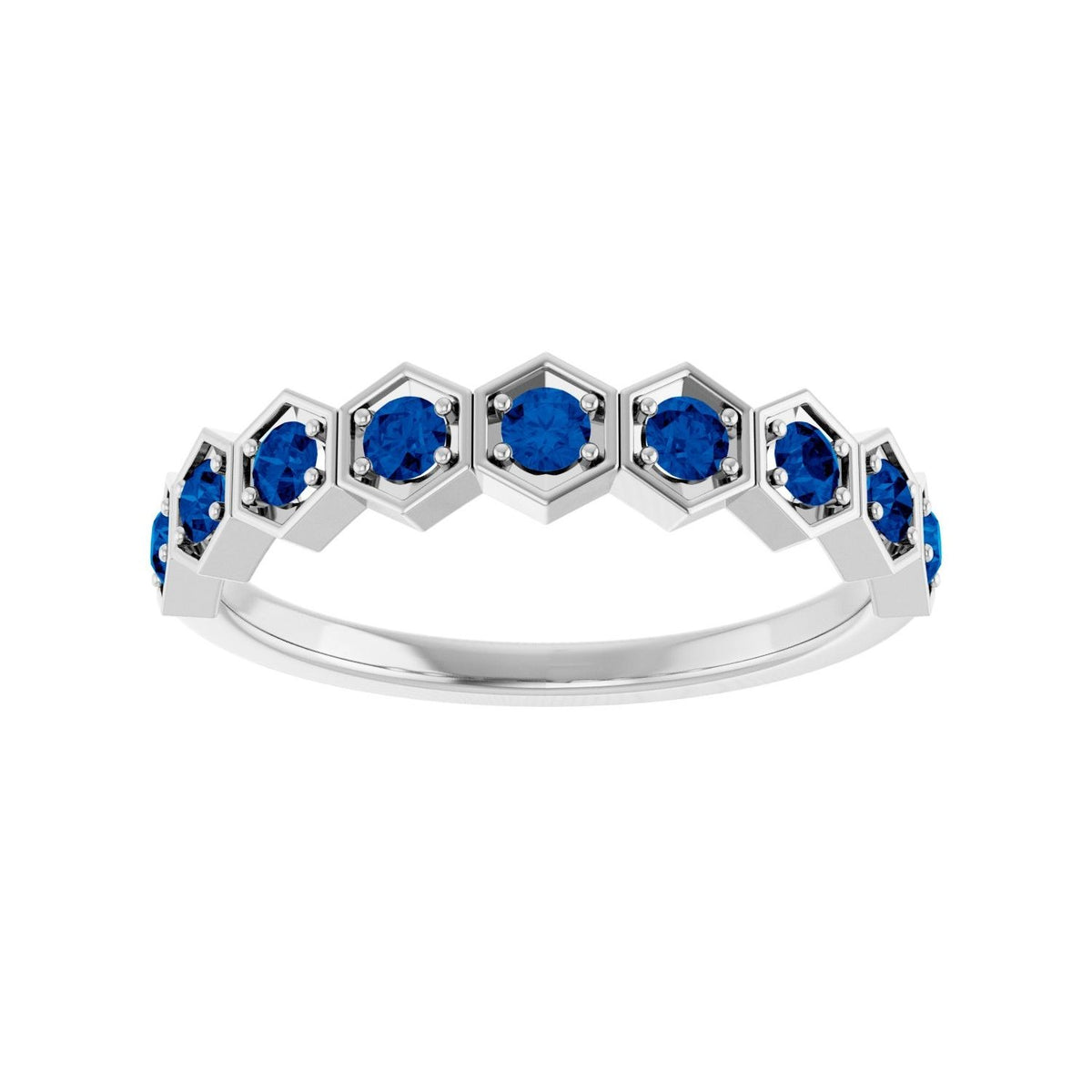 Sapphire Row Natural Gemstone Hexagon Stacking Ring - Blue Sapphire, Platinum (view 3)