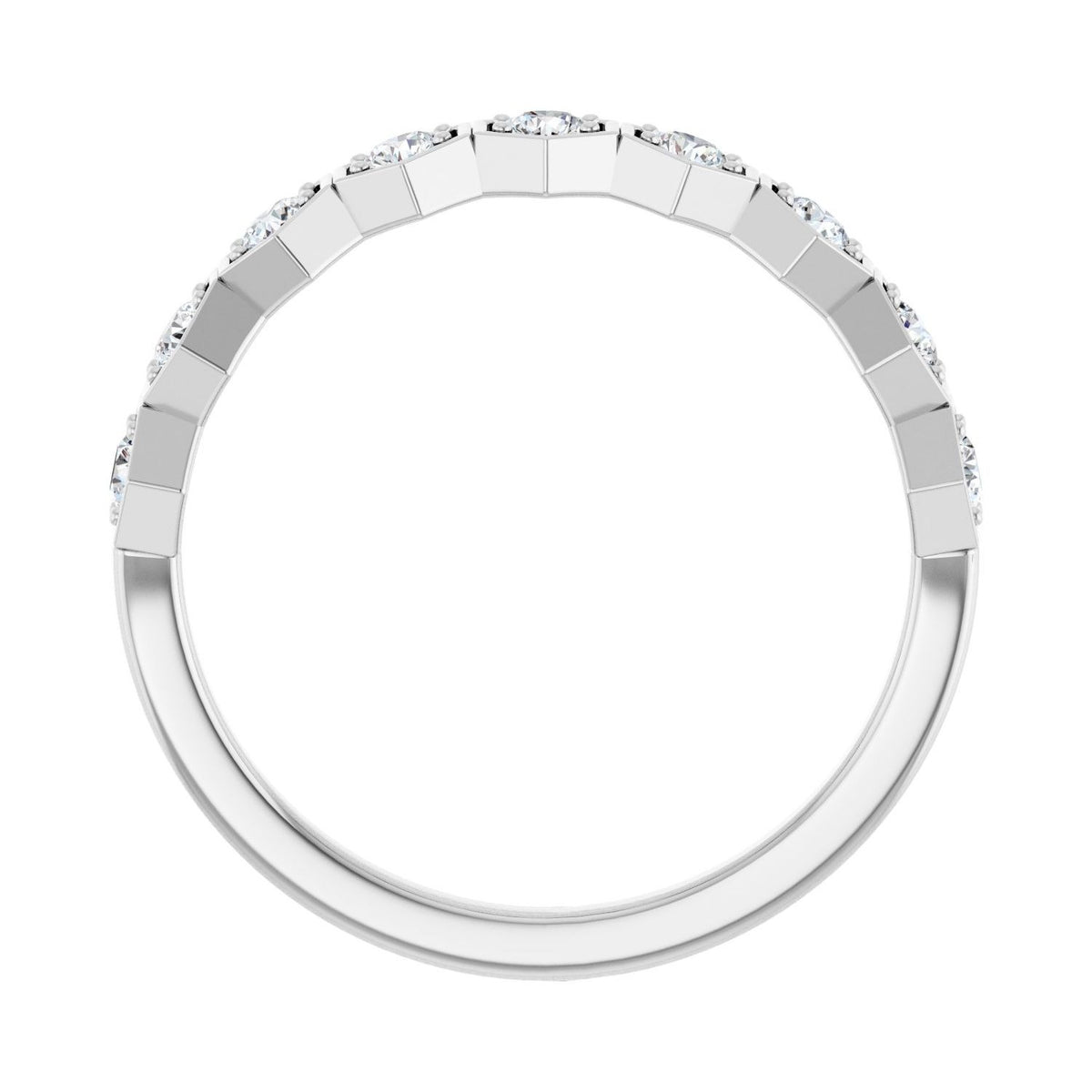 Sapphire Row Natural Gemstone Hexagon Stacking Ring - Diamond, 14K White Gold (view 2)