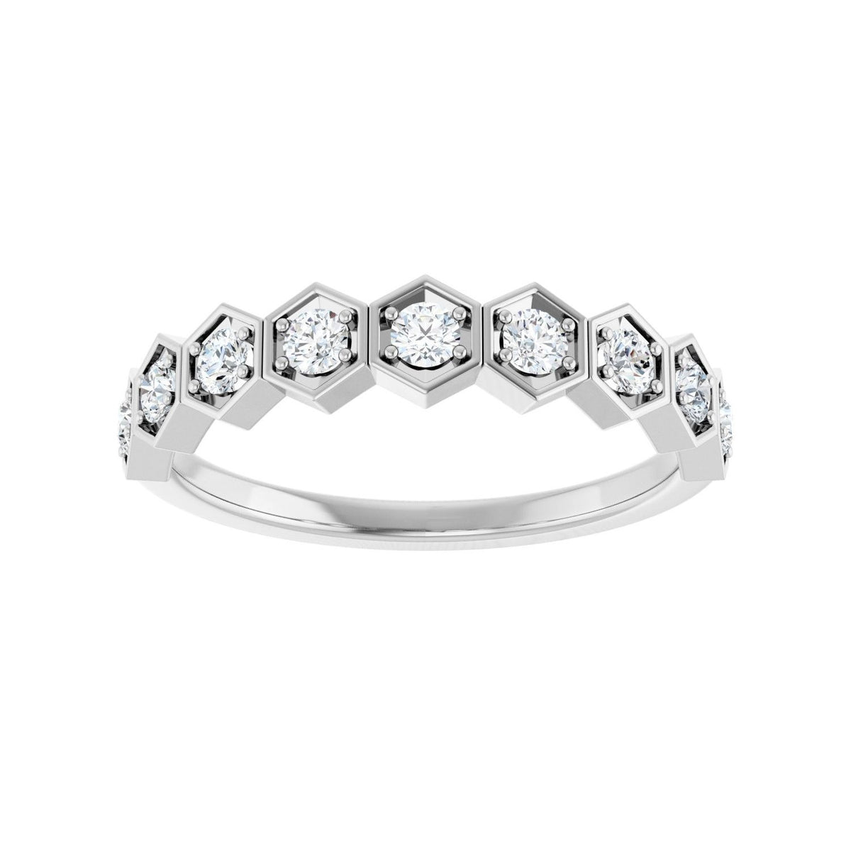 Sapphire Row Natural Gemstone Hexagon Stacking Ring - Diamond, 14K White Gold (view 3)