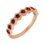 Sapphire Row Natural Gemstone Hexagon Stacking Ring - Mozambique Garnet, 14K Rose Gold